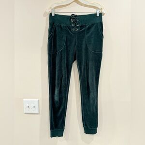 🔥Betsey Johnson Dark Green Velour Joggers with Lace-Up Detail🔥